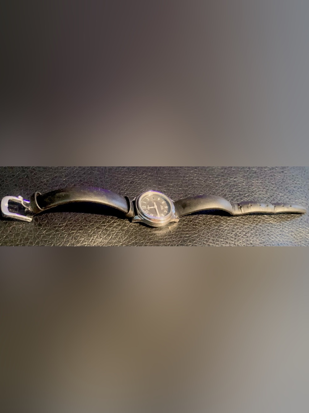 Timex Black Dial Silver Case Leather Strap Watch